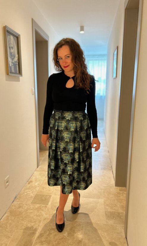 Brokátová sukně Zelená malý květ